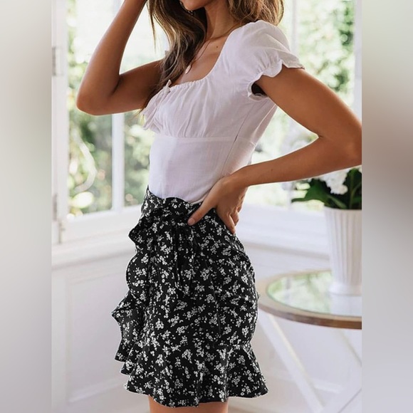Summer Skirt High Waist Wrap Front Tie Waist Ruffle Hem Casual Mini Short Skirts - Picture 5 of 12